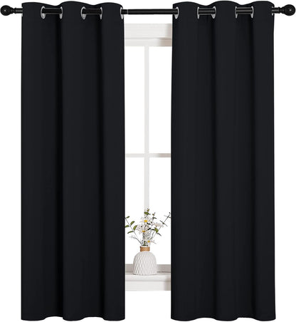 NICETOWN Halloween Pitch Black Solid Thermal Insulated Grommet Blackout Curtains/Drapes for Bedroom Window (2 Panels, 42 inches Wide by 63 inches Long, Black) - Colors E