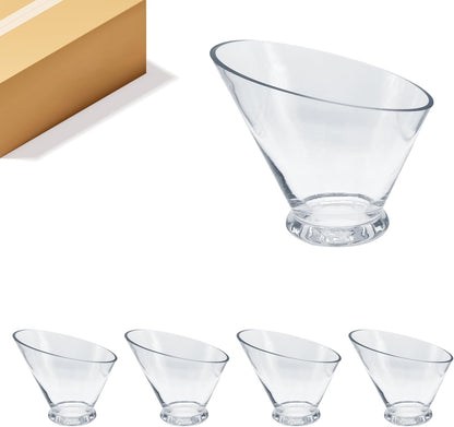 WGVI Clear Slant Cut Bowl Glass Vase, Glass Terrarium, Candy Dish, Glassware, Slant Open: 7". Height: 6" x 2.7". Base: 4" (1 Piece)
