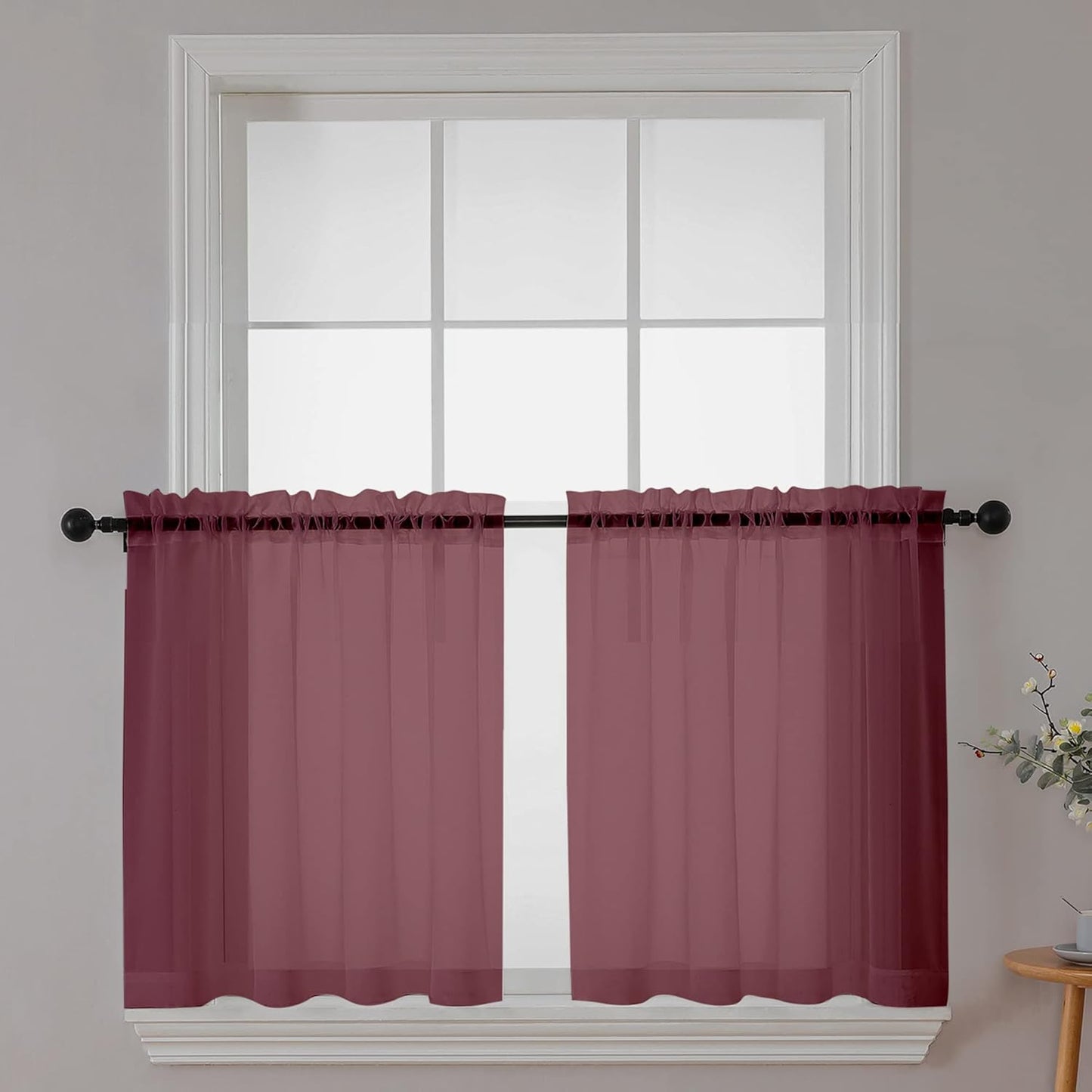 Chyhomenyc Sheer White Valances for Windows 2 Pack, Small Window Curtains for Living Room Bathroom Cafe Laundry Basement, Modern Top Dual Rod Pocket Voile Curtain, 42W x 14L inches, White - Colors A