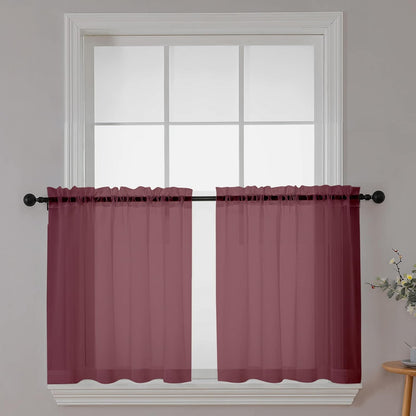 Chyhomenyc Sheer White Valances for Windows 2 Pack, Small Window Curtains for Living Room Bathroom Cafe Laundry Basement, Modern Top Dual Rod Pocket Voile Curtain, 42W x 14L inches, White - Colors A