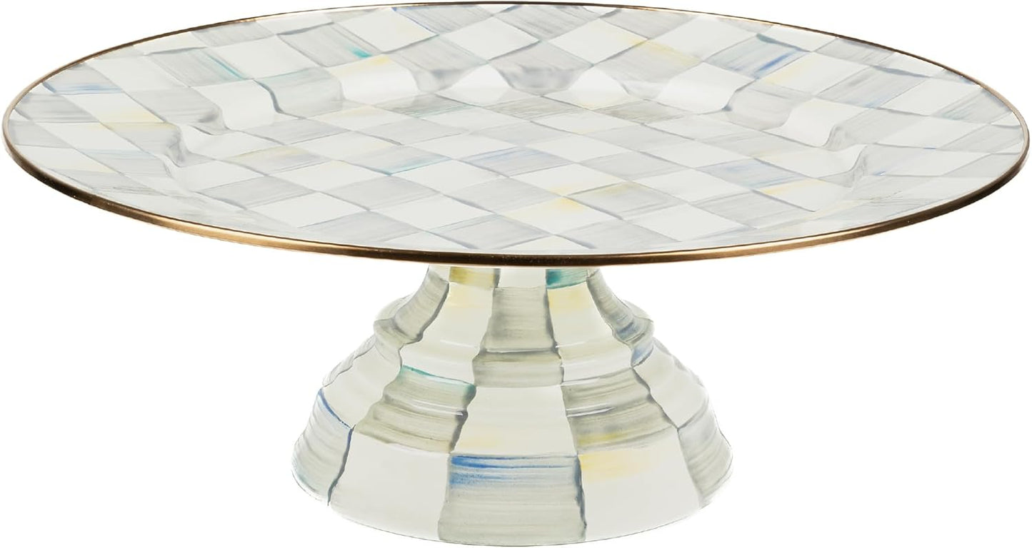 MACKENZIE-CHILDS Enamel Pedestal Serving Platter, Decorative Serving Dish for Food, Small, Black-and-White Courtly Check