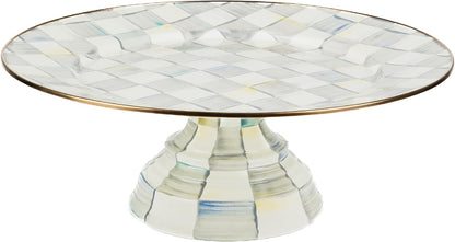 MACKENZIE-CHILDS Enamel Pedestal Serving Platter, Decorative Serving Dish for Food, Small, Black-and-White Courtly Check