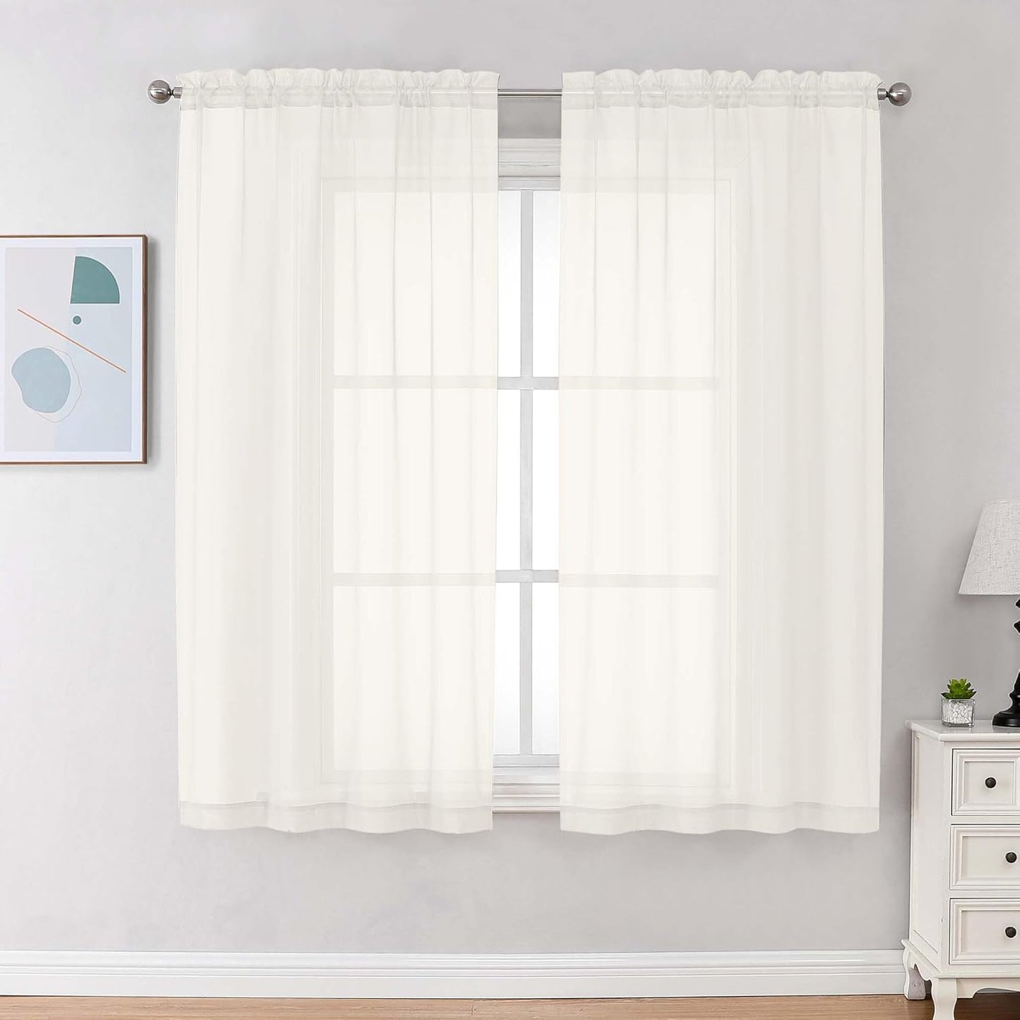 Chyhomenyc Sheer White Valances for Windows 2 Pack, Small Window Curtains for Living Room Bathroom Cafe Laundry Basement, Modern Top Dual Rod Pocket Voile Curtain, 42W x 14L inches, White - Colors C