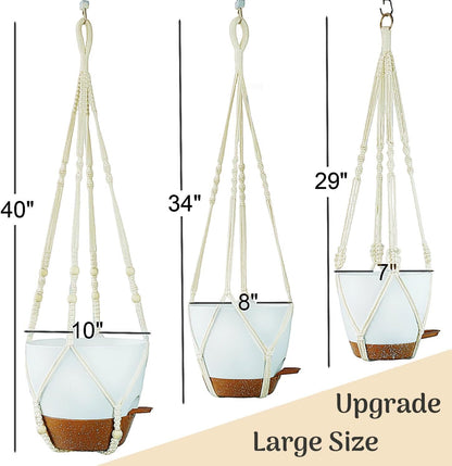 Bouqlife Hanging Planters with Macrame Plant Hangers for Indoor Outdoor Plants 3 Set Self Watering Pots Hanging Baskets Flower Pot Holders 3 Different Size