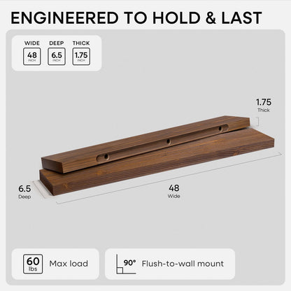 Homeforia 24 inch Natural Floating Shelf, High End Solid Real Wood 24inch Small Floating Shelves for Wall Mounted, Natural Wooden Floating Shelves, Heavy Duty Bracket, 24 X 6.5 X 1.75 in, Set of 2