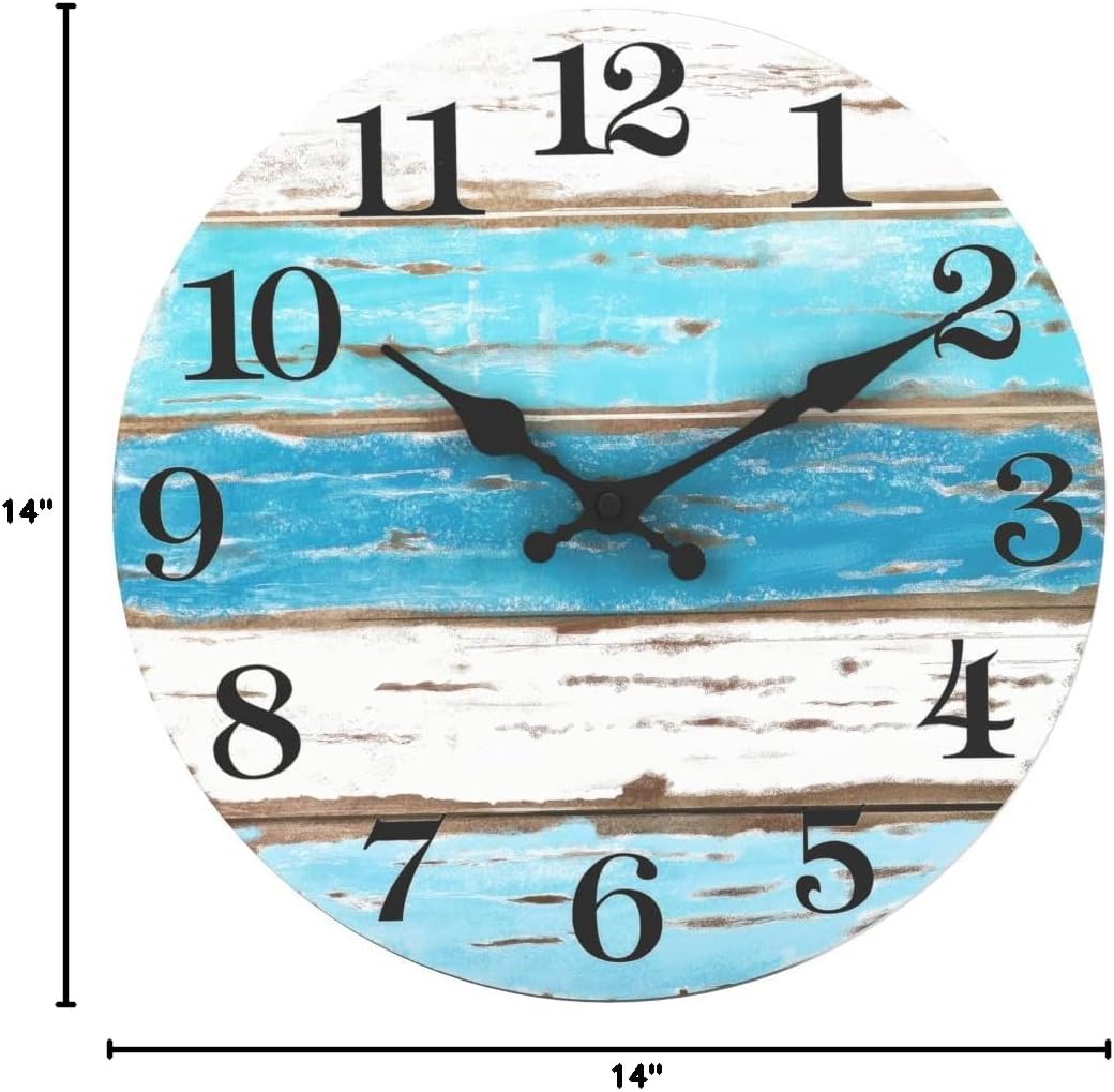 CHYLIN Wall Clock, Silent Non Ticking Battery Operated, Rustic Coastal Country Clock Decorative for Bathroom Kitchen Bedroom 8