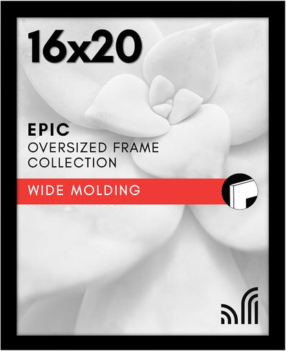 Americanflat 16x20 Picture Frame with Polished Plexiglass - Black Picture Frame - Wide Photo Frames Made of Engineered Wood for Vertical or Horizontal Wall Display - Epic Collection - Black - Colors B