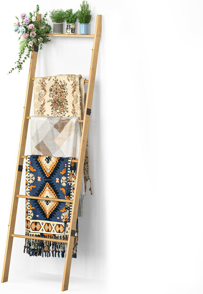 BAMBANG 6-Tier Blanket Ladder for Living Room, Blanket Quilt Ladder Rack Rustic Decorative Towel Holder, Wall Leaning Blanket Ladder Shelf Storage Farmhouse Decor for Bedroom Bathroom, Black
