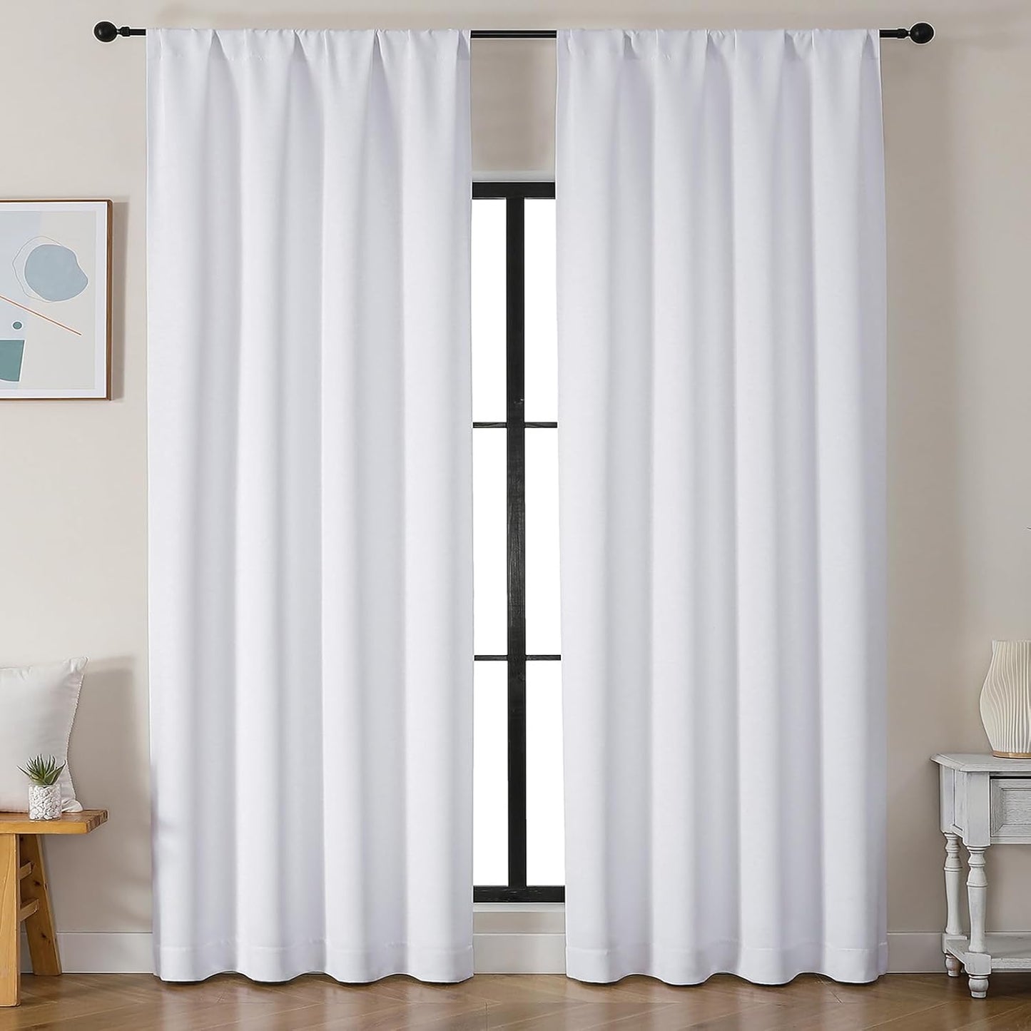Simplebrand Ava Sage Green Blackout Curtains for Bedroom 63 Inch Length 2 Panels Set, Solid Thermal Insulated Energy Saving Rod Pocket Window Treatment Curtains Blackout Drapes, W40 x L63 Inch, Sage - Colors C