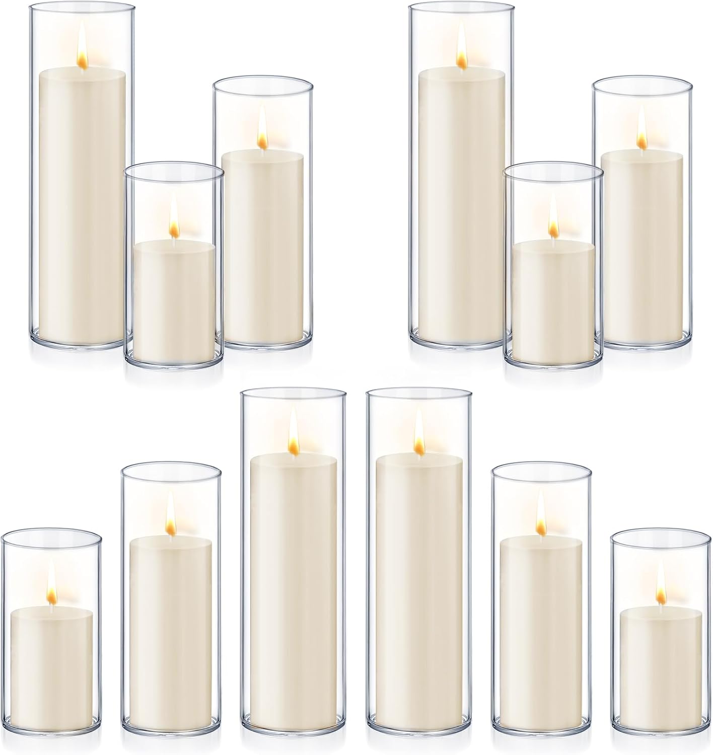 36 PCS Ivory White Pillar Candles with Glass Candle Holders Clear Hurricane Candle Holders Glass Cylinder Vases for Centerpieces Wedding Party, Event, Home Office (18 Candles+18 Candle Hoders)