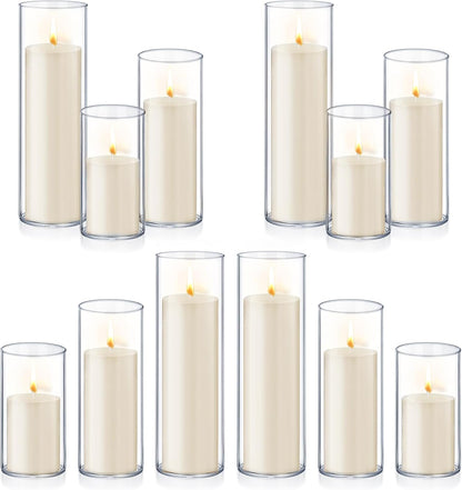 36 PCS Ivory White Pillar Candles with Glass Candle Holders Clear Hurricane Candle Holders Glass Cylinder Vases for Centerpieces Wedding Party, Event, Home Office (18 Candles+18 Candle Hoders)
