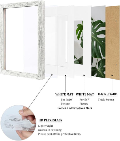 Egofine 8x10 Picture Frames Set of 4, Made of Solid Wood Covered by Plexiglass 4x6 and 5x7 with Mat or 8x10 without Mat, for Table Top Display and Wall Mounting Photo Frame Black