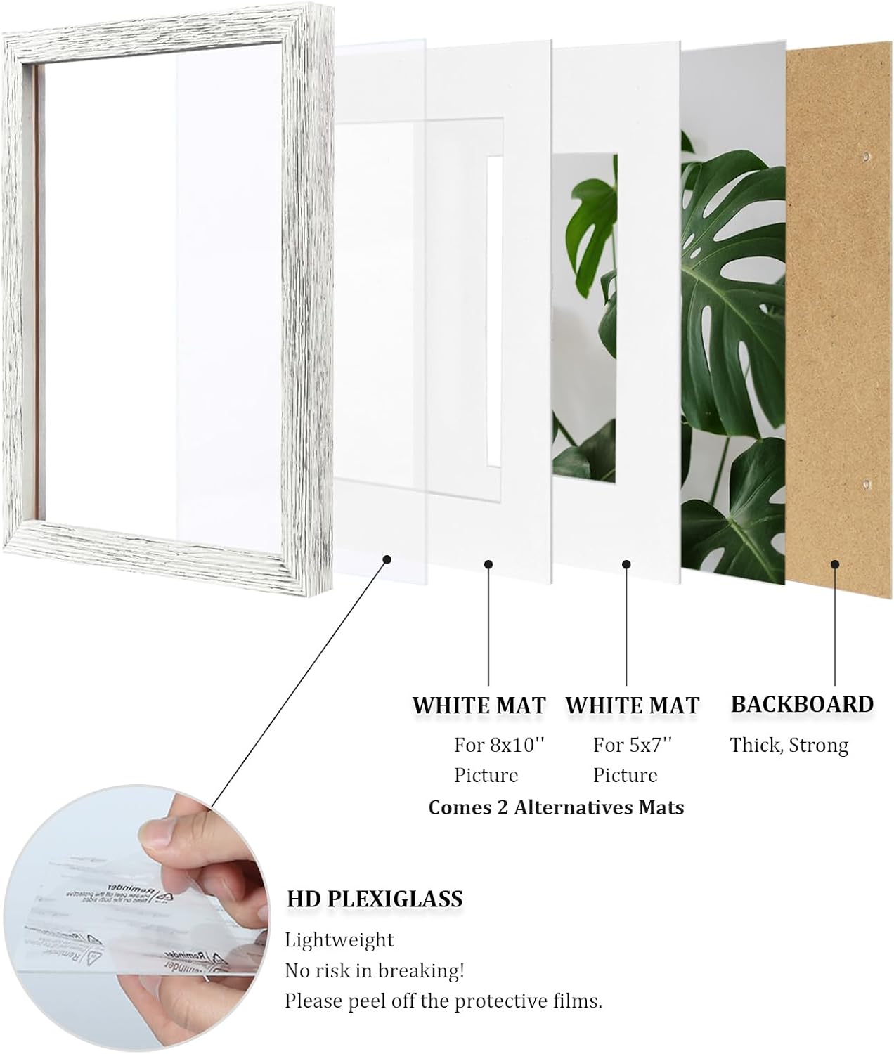Egofine 12x16 Picture Frame Black, Covered by Plexiglass Made of Solid Wood, Display Pictures 9x12 and 11x14 with Mat or 12x16 Without Mat, for Wall Mounting Photo Frame - Colors B
