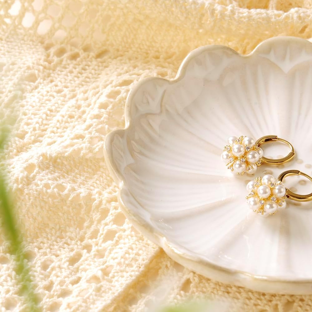 JAMEND CLXP Lotus Leaf Shape Decorative Ring Tray, Small Key Bowl, Ceramic Trinket Tray Jewelry Dish Organizing Necklace Earrings, Home Decoration for Mom Best Friend Sister, Pink.