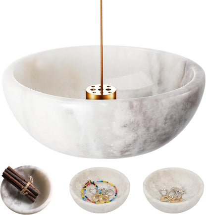 Koville Italian Travertine Incense Holder, 6" Incense Holders for Sticks, Sturdy Incense Burner Ash Catcher, Ideal for Meditation, Relaxing, Easy to Clean