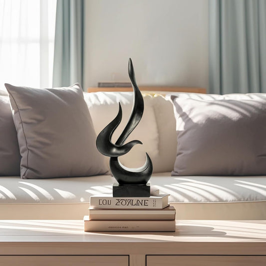 Black Fire Flame Sculpture, Modern Abstract Resin Statue, Art Statue Home Decor for Living Room TV Stand Coffee Table Shelf Accents Decor.