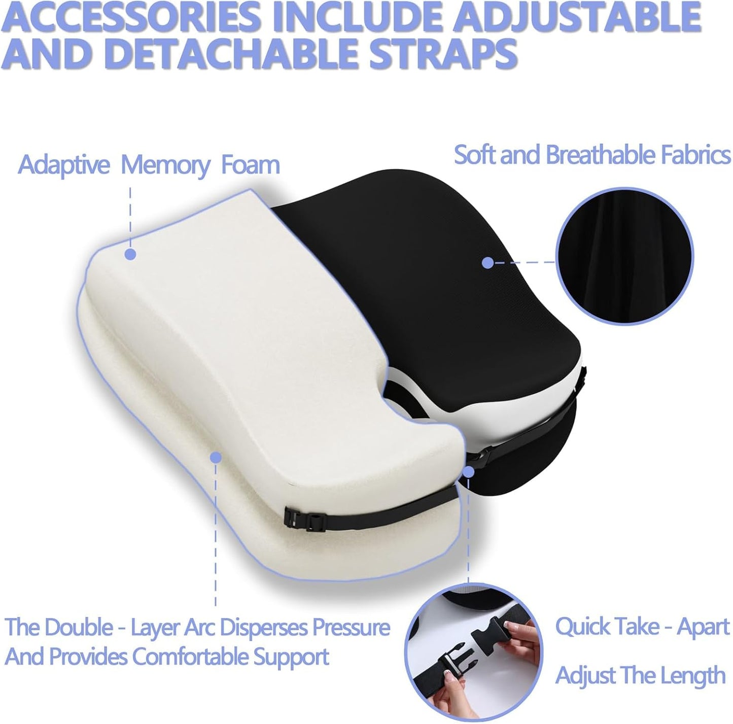 Seat Cushions for Office Chairs Wheelchair Cushion for Long Sitting Back Pain，Memory Foam Seat Car Computer Desk Chair Cushion，Coccyx Cushion for Tailbone Pain Relief Cushion Office Chair Black