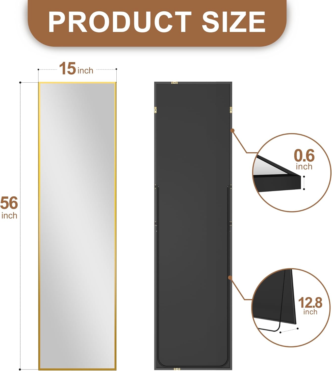 Delma Wall Full Length Mirror,Standing Mirror Full Body,Large Floor for Wall Door Bedroom Bathroom Living Room with Aluminium Frame(with Stand,56x15-Black)