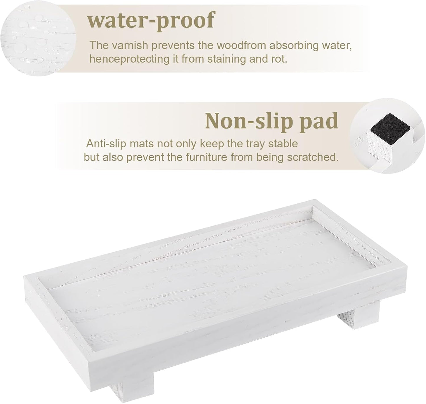 Decorative Tray Small Pedestal Stand Farmhouse Bathroom Decor Wooden Riser Display Stand for Vanity, Kitchen Countertop, Sink, 9.4 * 4.7 White