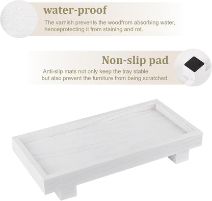 Decorative Tray Small Pedestal Stand Farmhouse Bathroom Decor Wooden Riser Display Stand for Vanity, Kitchen Countertop, Sink, 9.4 * 4.7 White