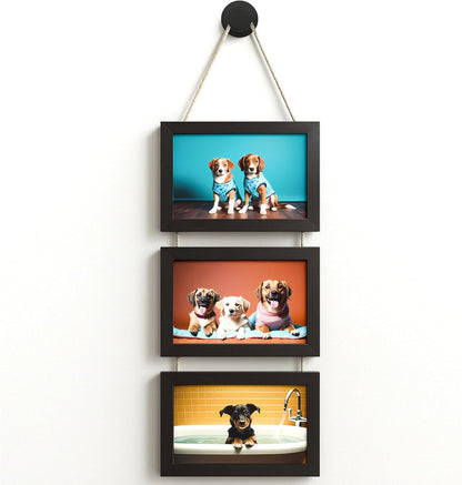 WARM&LOVE 6 Picture Frame, 4x6 & 4x4 Six Folding Hinged Photo Frames, Rustic Wood Desk Family Photo Collage Stand Vertical on Tabletop for Birthday Family Lover Gift (Black)