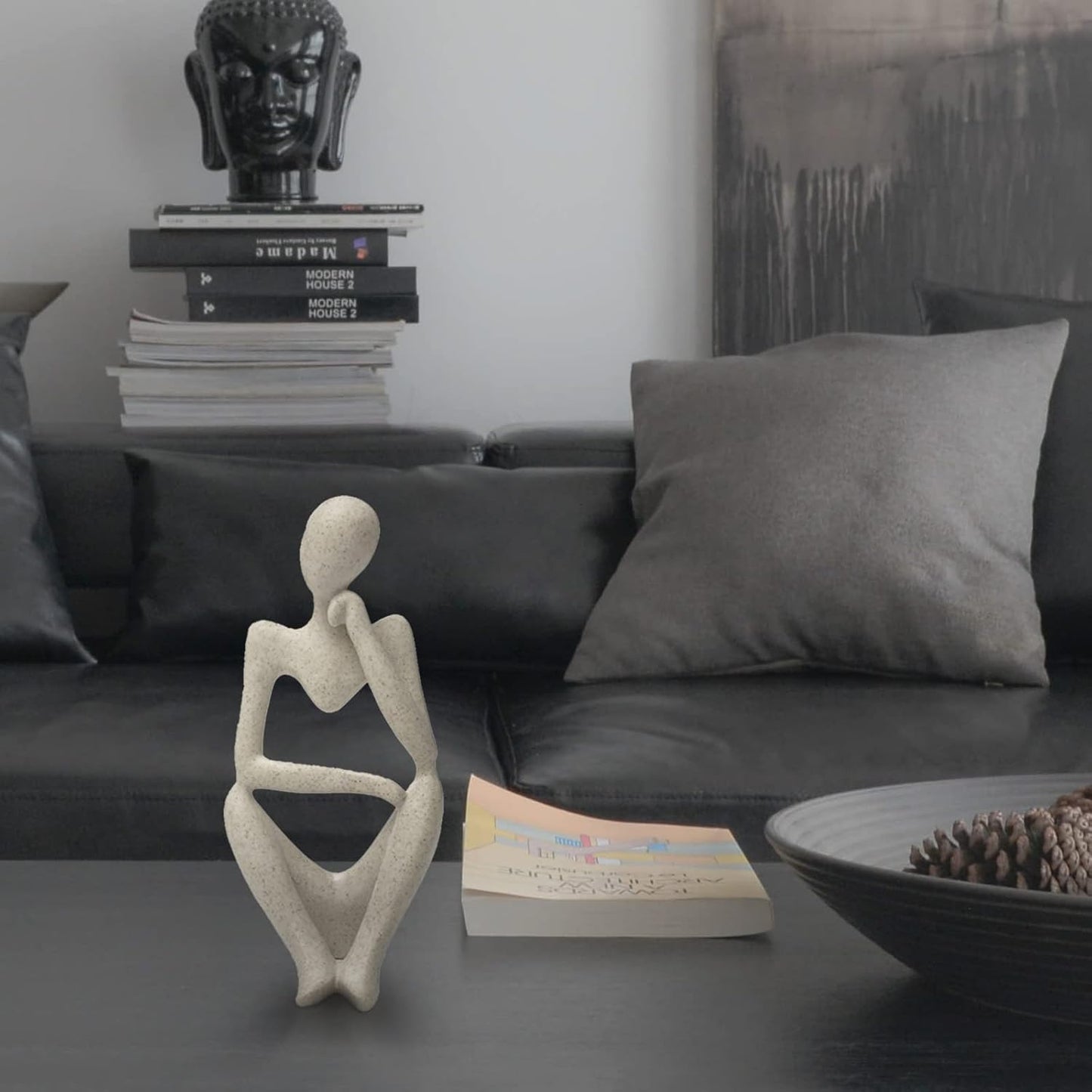 prosfalt Sandstone Resin Thinker Style Abstract Sculpture Statue Collectible Figurines Home Office Bookshelf Desktop Decor(Sandstone - Left Reverie)