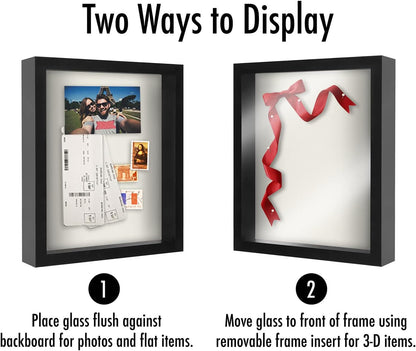 Americanflat 12x16 Shadow Box Frame with Polished Plexiglass - Silhouette Collection - Large Shadow Box Display Case for Tabletop and Wall Display - Black with Soft Felt Back