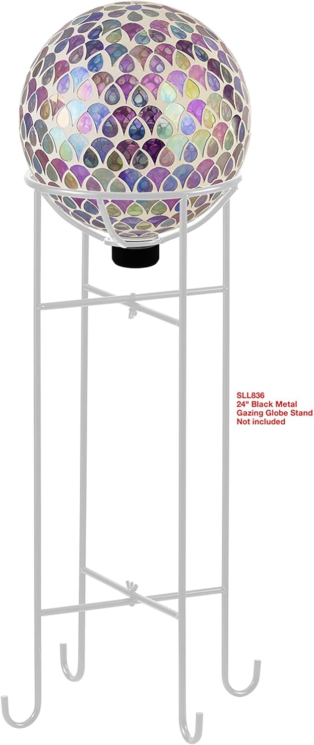 Alpine Corporation 10" Diameter Indoor/Outdoor Glass Mosaic Gazing Globe Yard Decoration, Purple Pearlized Petals Design