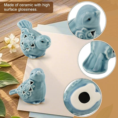 Pair of Blue Bird for Home Decor, Farmhouse Ceramic Bird Statue Sculpture Birds Ornaments, Small Decor for Shelves Entryway TV Stand Bookcase, Garden Micro Landscape Accessories
