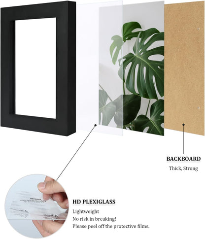 Egofine 12x16 Picture Frame Black, Covered by Plexiglass Made of Solid Wood, Display Pictures 9x12 and 11x14 with Mat or 12x16 Without Mat, for Wall Mounting Photo Frame - Colors B