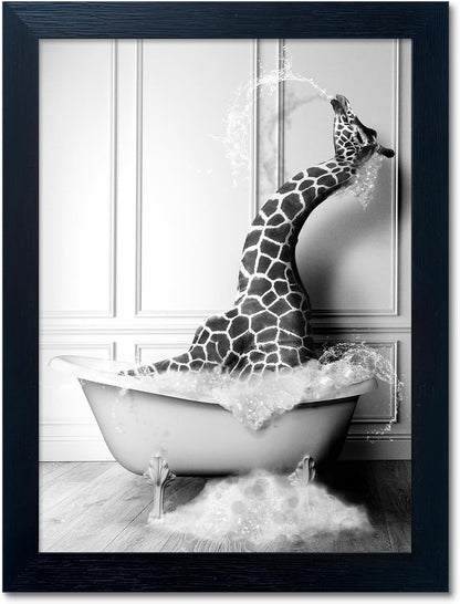 Bathroom Picture Wall Decor, Framed Black and White Bathroom Wall Art, Toilet Paper in Little Funny Raccoon's Hand Animal Canvas Print Painting
