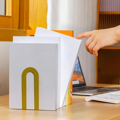 Chunful 12 Pcs Modern Metal Book Ends for Shelves Decorative Small Bookends Book Shelf Organizer Minimalist Design Stopper to Hold Books for Home Office (Gold,5.5 * 3.75 * 2.25inch)