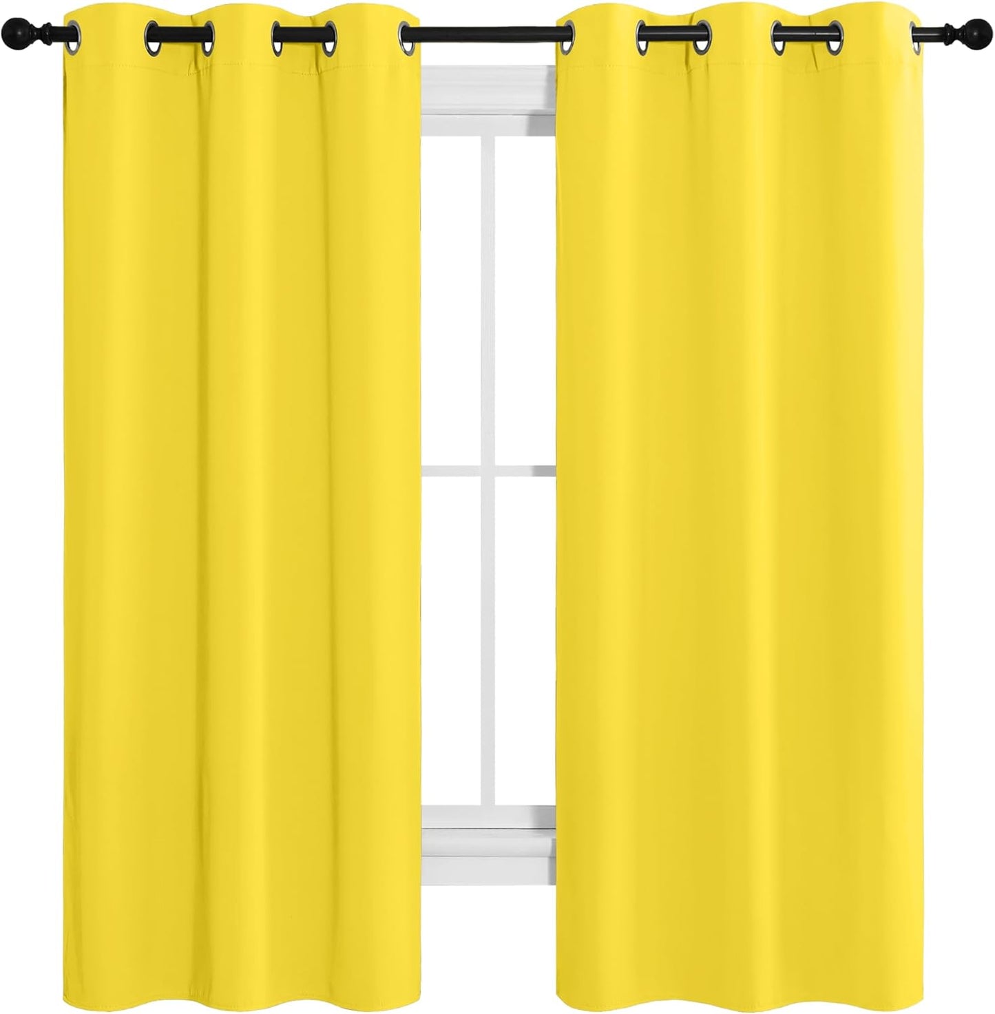 NICETOWN Halloween Pitch Black Solid Thermal Insulated Grommet Blackout Curtains/Drapes for Bedroom Window (2 Panels, 42 inches Wide by 63 inches Long, Black) - Colors C