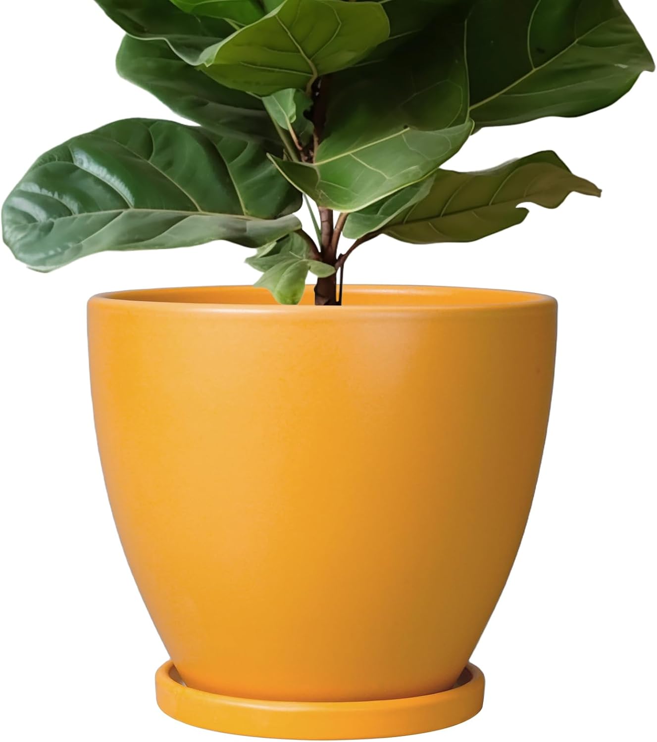 10 Inch Ceramic Planter Pot Round Plant Pot for Indoor Plants Outdoor Large Flower Pot with Drainage Hole and Saucer Blue