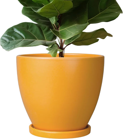 10 Inch Ceramic Planter Pot Round Plant Pot for Indoor Plants Outdoor Large Flower Pot with Drainage Hole and Saucer Blue
