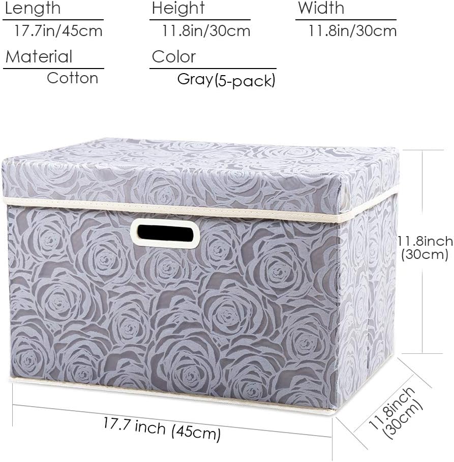 PRANDOM Larger Collapsible Storage Bin with Lid [1-Pack] Fabric Decorative Storage Box Cube Organizer Container Baskes with Handles Divider for Bedroom Closet Living Room Pink 17.7x11.8x11.8 Inch