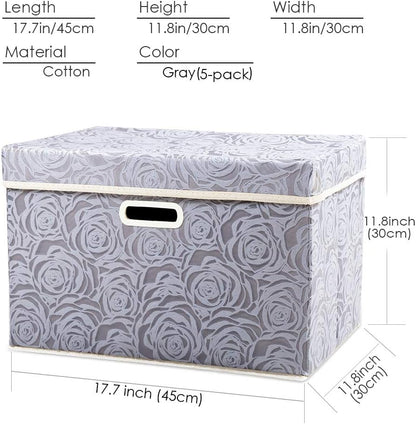 PRANDOM Larger Collapsible Storage Bin with Lid [1-Pack] Fabric Decorative Storage Box Cube Organizer Container Baskes with Handles Divider for Bedroom Closet Living Room Pink 17.7x11.8x11.8 Inch