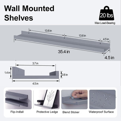 White Floating Shelves for Wall Decor, Wall Mounted Wood Storage Shelf for Bedroom, Living Room, Bathroom, Kitchen, Nursery, Display Picture Ledge Shelf with Lip Set of 2-14 Inches, White