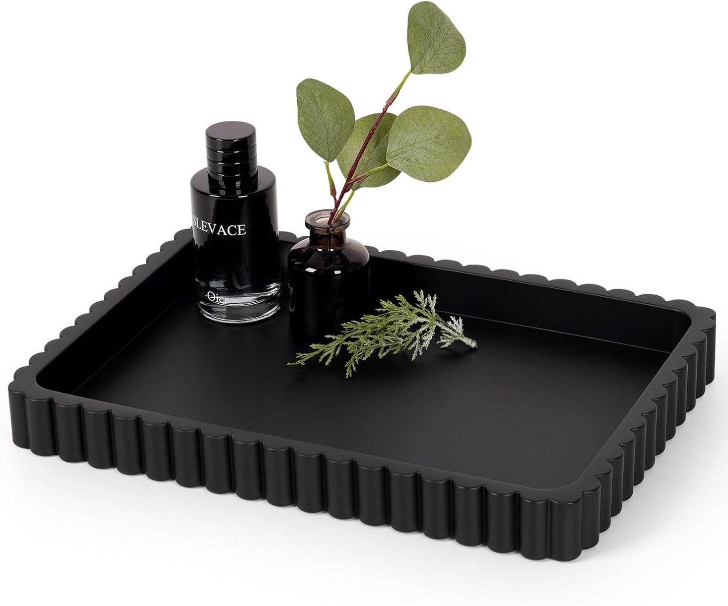 Concrete Decorative Tray for Coffee Table Decor, 14" Coffee Table Tray Ottoman Tray Table Centerpieces, Rectangular Modern Decorative Trays for Home Decor, Living Room, Entry, Black