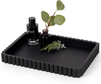 Concrete Decorative Tray for Coffee Table Decor, 14" Coffee Table Tray Ottoman Tray Table Centerpieces, Rectangular Modern Decorative Trays for Home Decor, Living Room, Entry, Black