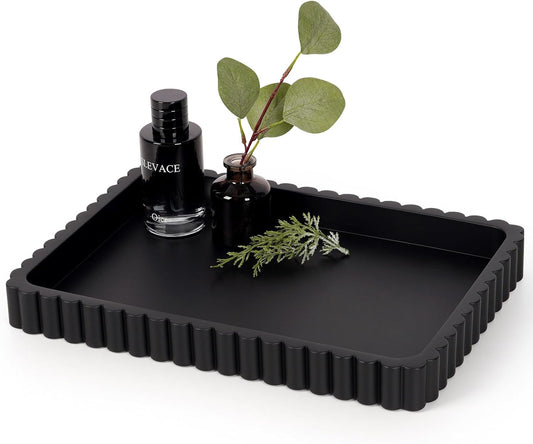 Concrete Decorative Tray for Coffee Table Decor, 14" Coffee Table Tray Ottoman Tray Table Centerpieces, Rectangular Modern Decorative Trays for Home Decor, Living Room, Entry, Black