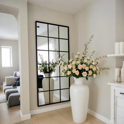 Dewfig 65"x 22" Arched Window pane Full Length Mirror, Wall Mirror, Floor Standing Mirrors, Farmhouse Long Full Body Mirrors Wall Mounted for Living Room, Bedroom, Entryway, Fireplace, Black
