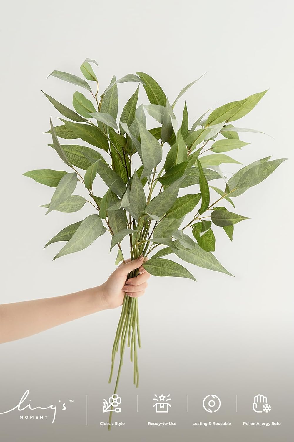Ling's Moment Artificial Plants Eucalyptus Leaves Branches,10Pcs 17.7"Tall Fake Greenery Filler w/Stems, Lifelike Texture Plant Decor for Wedding Bouquets/Table Centerpieces, Outdoor/Party/Room/Office