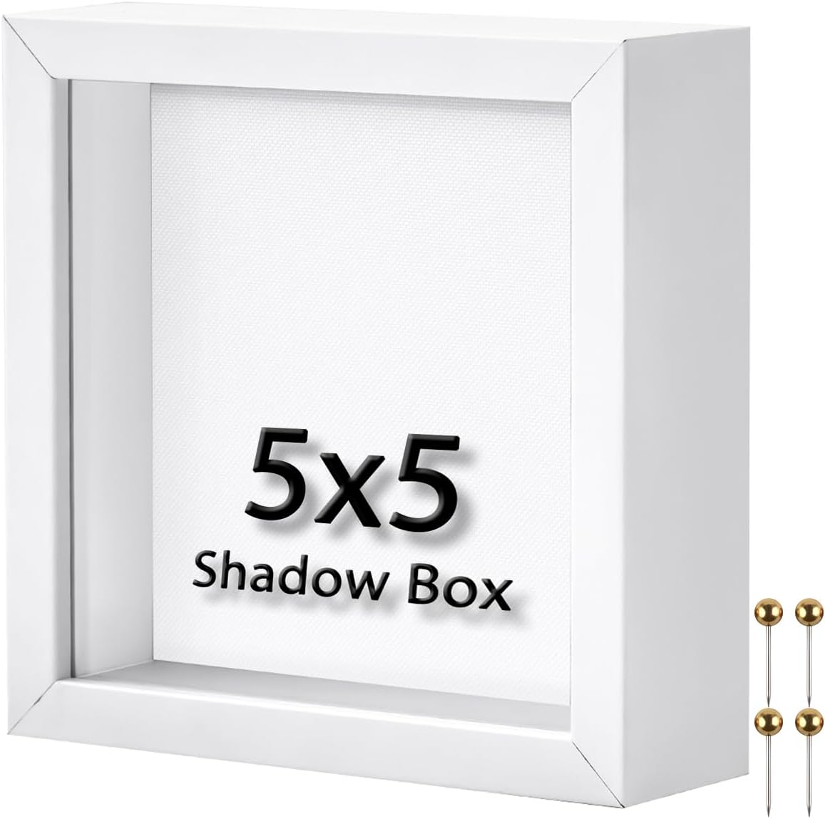 8x8 Shadow Box Frame | Soft Linen Back & Push Pins Included, Polystyrene Glass Memory Display Case for Flowers, Tickets & Cherished 3D Items, White