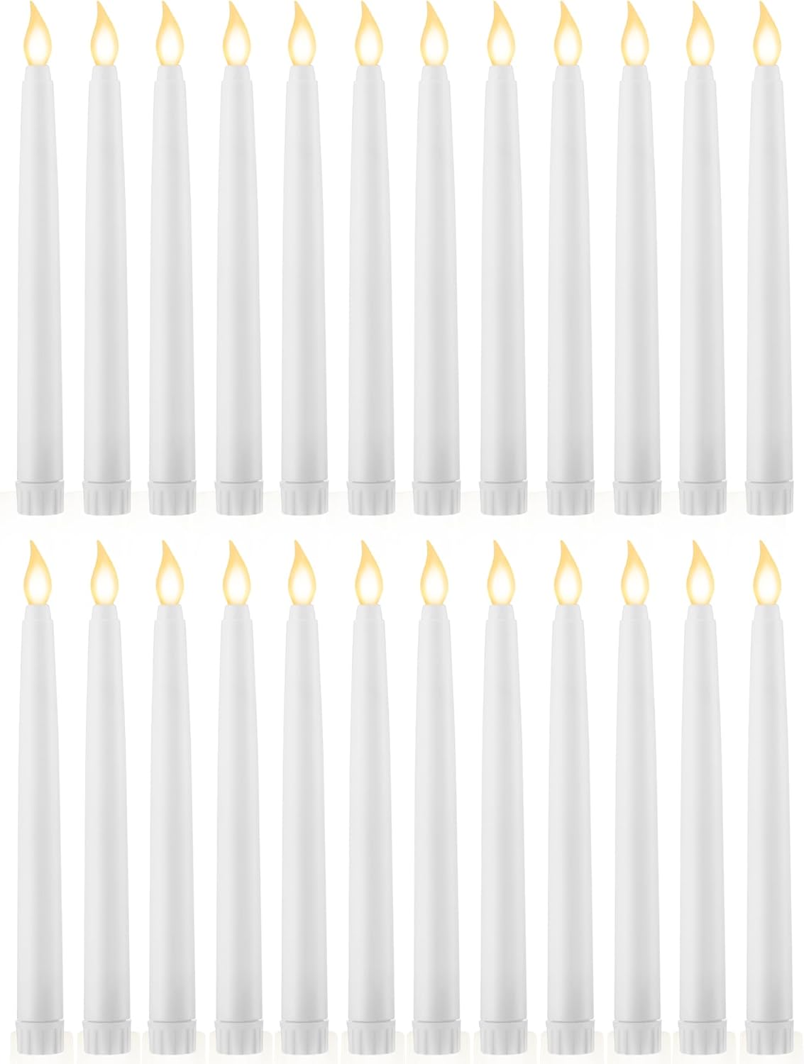 Treela 24 Pcs Flameless Taper Candles Battery Operated Bulk Fake Candles Light LED Candle Sticks Flickering Tapered for Easter Wedding Anniversary Decoration(Basic,11 Inch,Ivory)