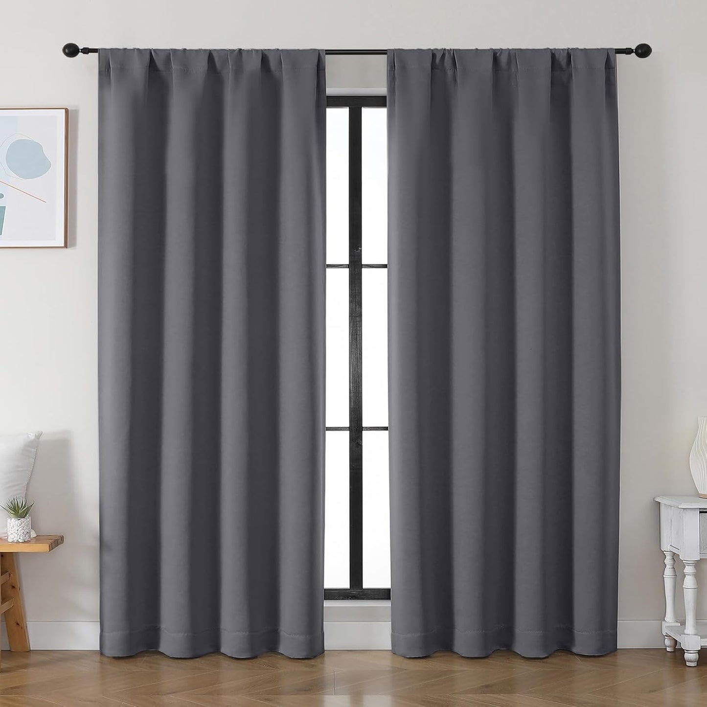 Simplebrand Ava Sage Green Blackout Curtains for Bedroom 63 Inch Length 2 Panels Set, Solid Thermal Insulated Energy Saving Rod Pocket Window Treatment Curtains Blackout Drapes, W40 x L63 Inch, Sage - Colors C