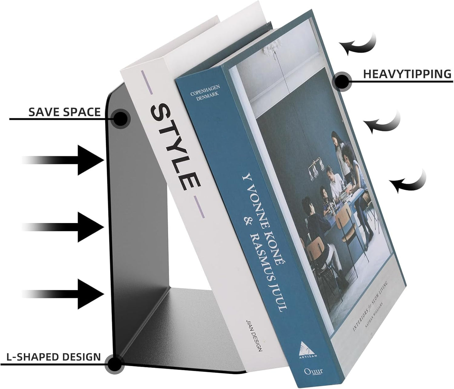 Book Ends, 2 Pieces Metal Bookend for Shelves, Bookends for Heavy Books, Book Holders for Shelves, Desk Organizers, Book Dividers for Office, School, Bookstore, Home