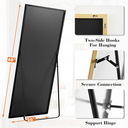 OLIXIS Black Arched Full Length Mirror 60"x16" for Bedroom, Full Body Mirror with Stand, Hanging or Leaning for Wall, Aluminum Alloy Thin Frame Floor Standing for Living Room