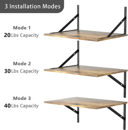 Deep Floating Wall Shelves - 4 Sets of 12 Inch Wide Black Wood Shelves for Bathroom, Bedroom, Kitchen, Living Room