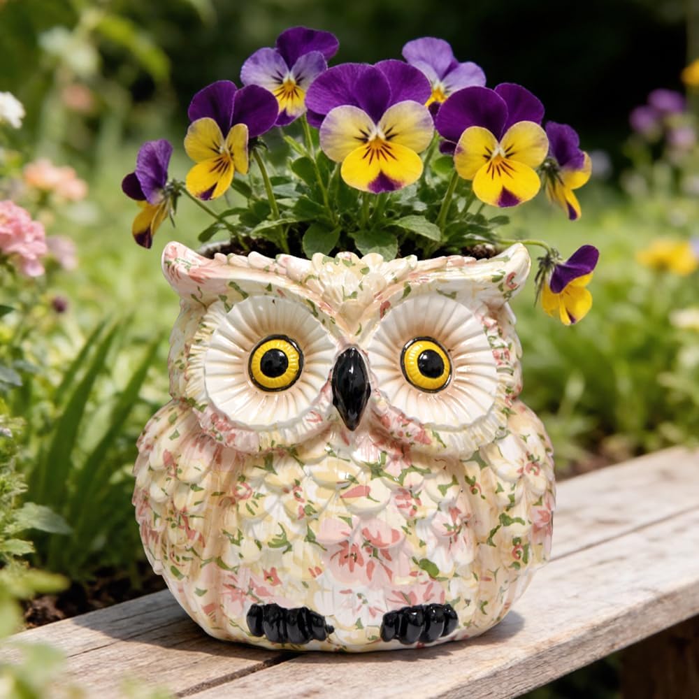 Owl Planter, Owl Succulent Pots, Funny Plant Pots Indoor/Outdoor, Decorative Garden Flower Pot, Cute Small Planters for office Home Decor, Unique Statue Figurine Gifts for Women Mother Teacher Red